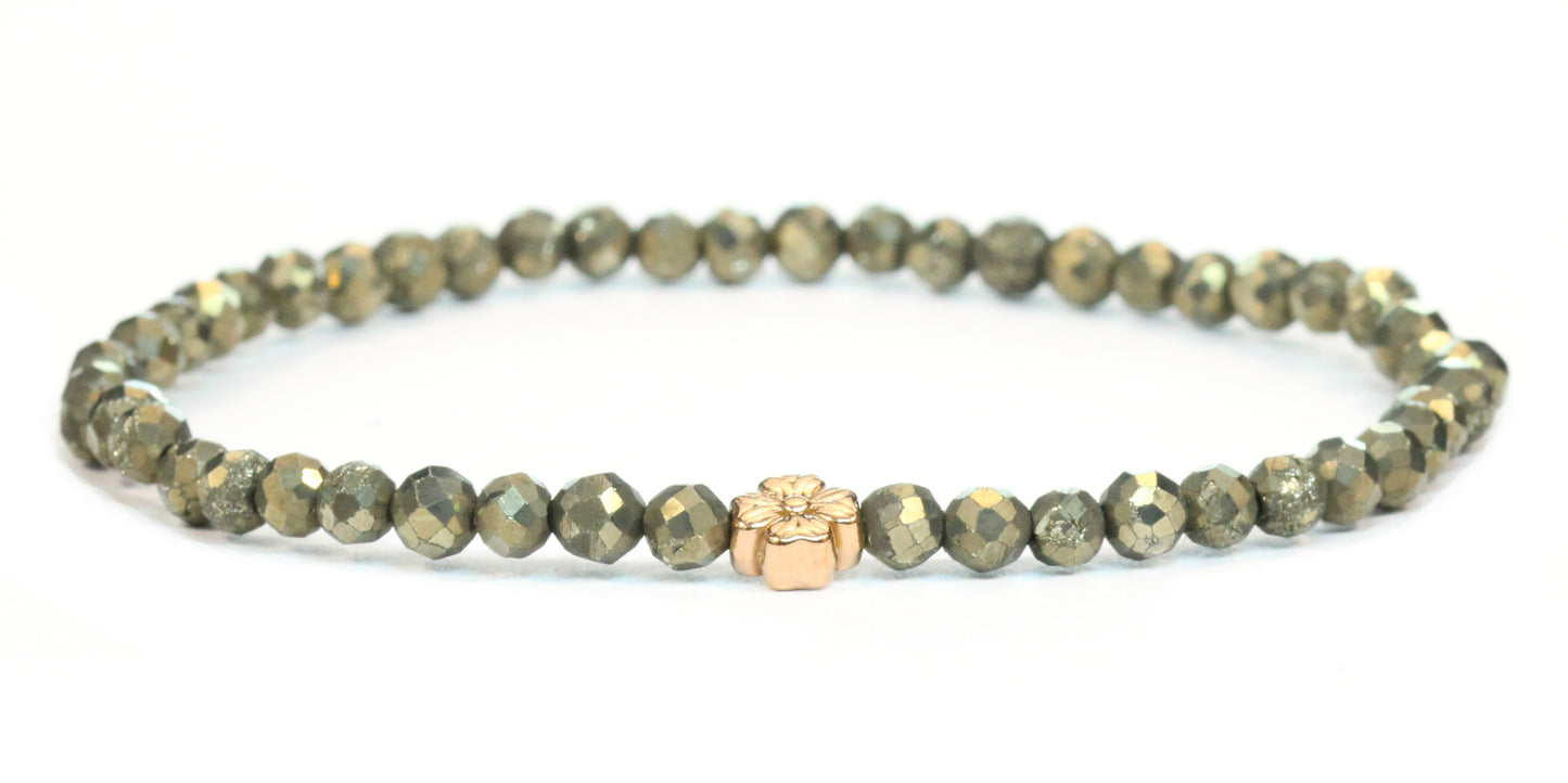 Echtes Pyrit Edelstein Armband 4mm facettiert mit Blüte