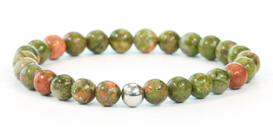 Unakit Edelstein Armband 6mm mit Edelstahlkugel
