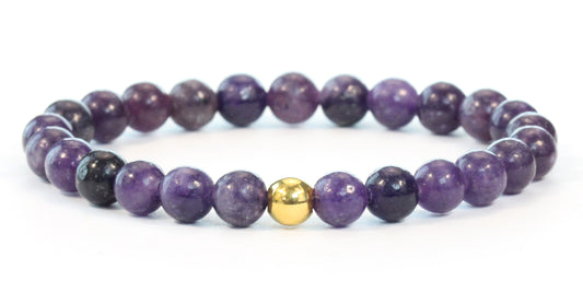 Lila Lepidolith Edelstein Armband 6mm mit Edelstahlkugel