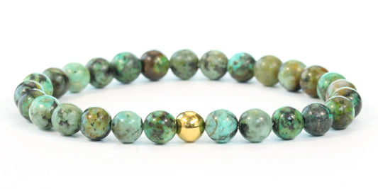 Afrikanischer Türkis Edelstein Armband 6mm mit Edelstahlkugel