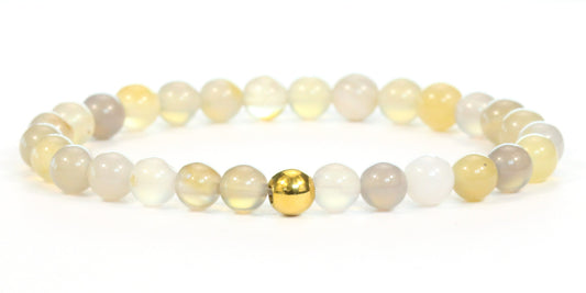 Grauer Achat Edelstein Armband 6mm mit Edelstahlkugel