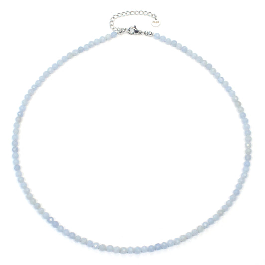 Blauer Angelit Edelstein Halskette 4mm facettiert - Länge verstellbar