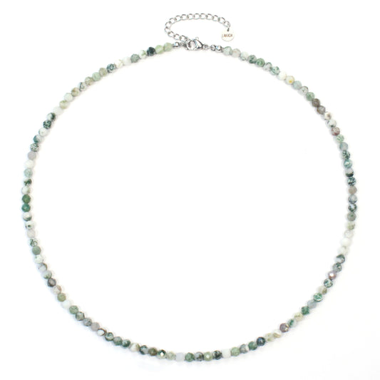 Baumachat Edelstein Halskette 4mm facettiert - Länge verstellbar
