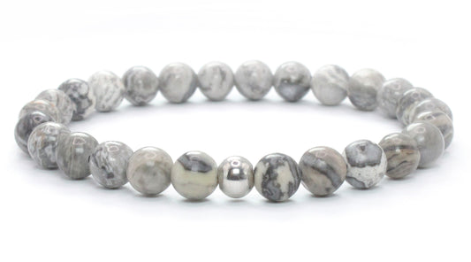 Landschaftsjaspis Edelstein Armband 6mm mit Edelstahlkugel