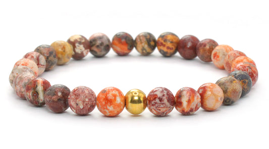 Leopardenjaspis Edelstein Armband 6mm mit Edelstahlkugel