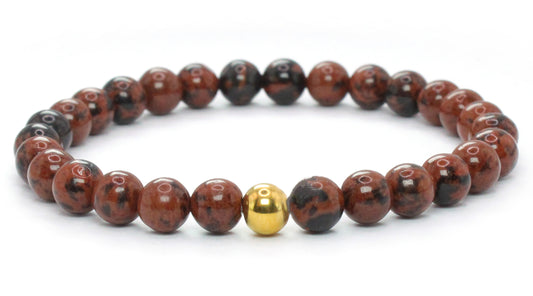 Mahagoni-Obsidian Edelstein Armband 6mm mit Edelstahlkugel