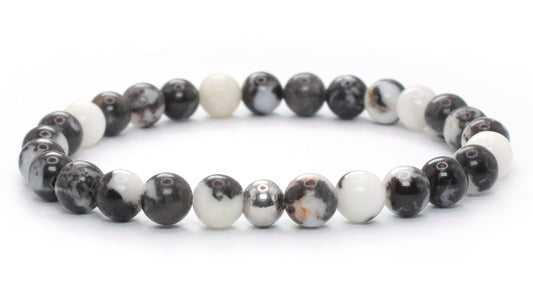Black White Zebra Jaspis Edelstein Armband 6mm mit Edelstahlkugel
