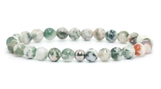 Baumachat Edelstein Armband 6mm mit Edelstahlkugel