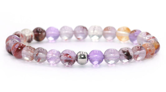 Super Seven Amethyst Edelstein Armband 6mm mit Edelstahlkugel
