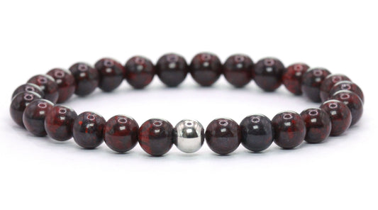 Chinesischer Blutstein Edelstein Armband 6mm mit Edelstahlkugel