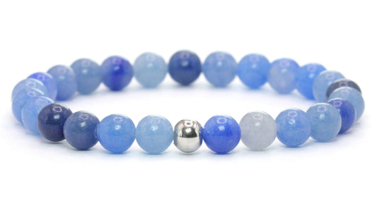 Blauer Aventurin Edelstein Armband 6mm mit Edelstahlkugel