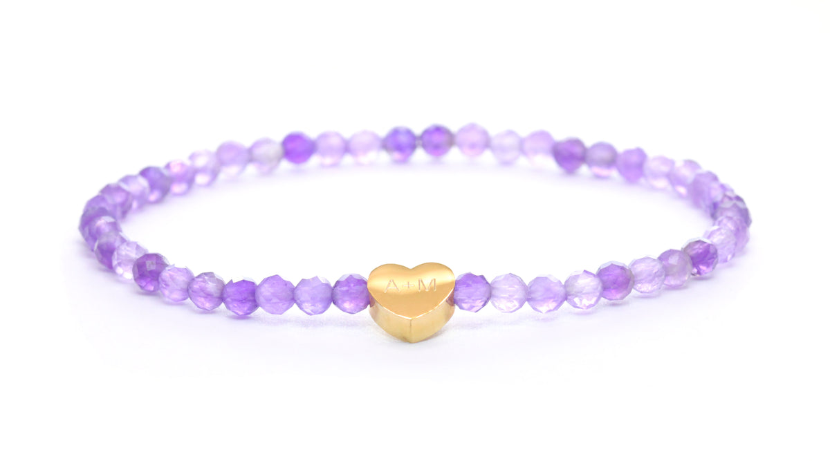 Edelstein Armband mit Edelstahlherz - auf Wunsch auch mit Gravur personalisiert