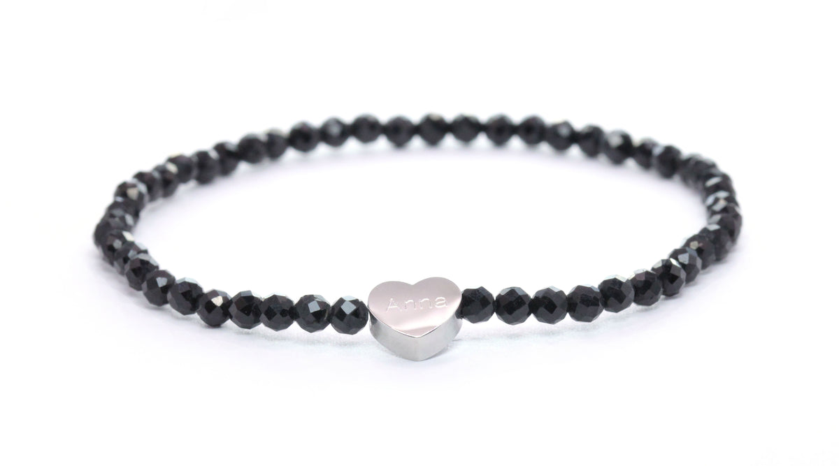 Edelstein Armband mit Edelstahlherz - auf Wunsch auch mit Gravur personalisiert