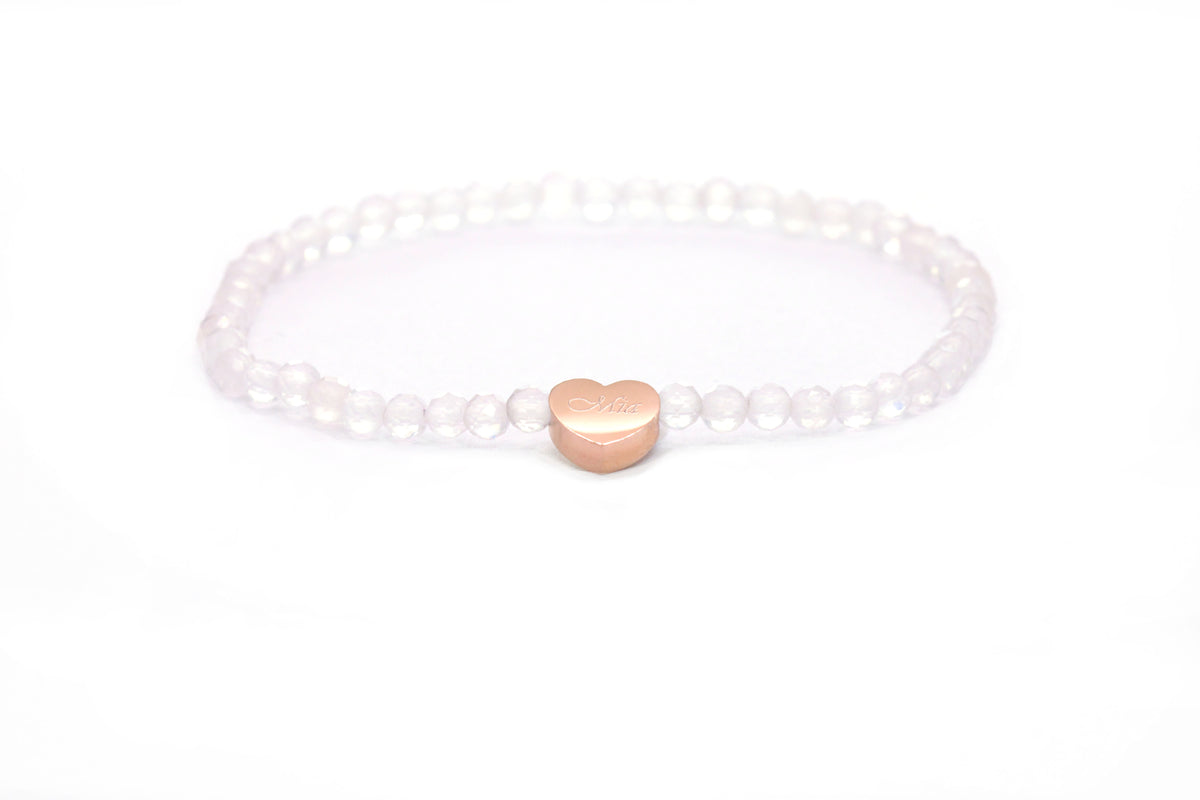 Edelstein Armband mit Edelstahlherz - auf Wunsch auch mit Gravur personalisiert