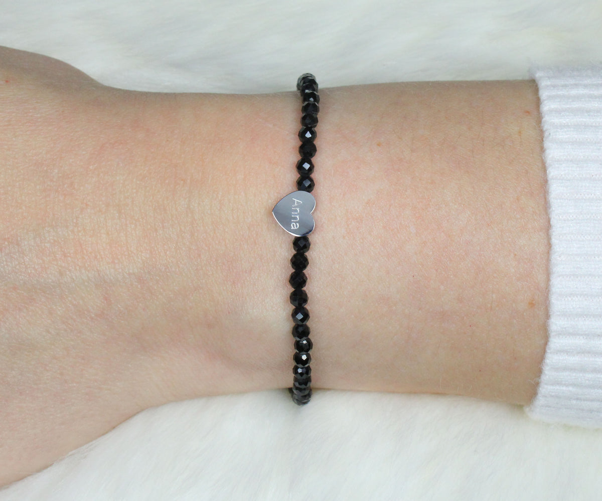 Edelstein Armband mit Edelstahlherz - auf Wunsch auch mit Gravur personalisiert