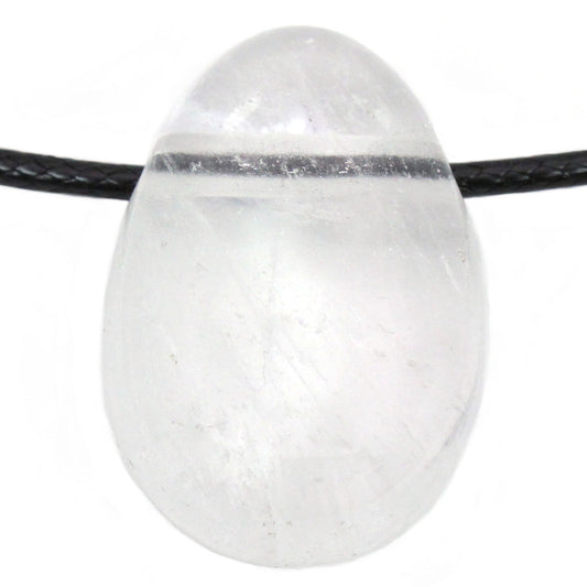 Echter Bergkristall Tropfenanhänger mit gewachstem Baumwollband