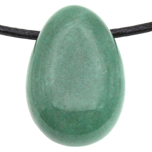 Echter Grüner Aventurin Tropfenanhänger mit gewachstem Baumwollband