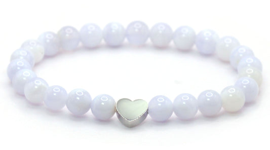 Blauer Spitzenachat Edelstein Armband mit Edelstahlherz