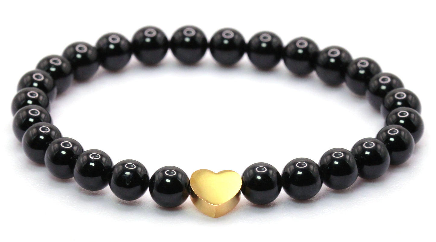 Schwarzer Turmalin Edelstein Armband mit Edelstahlherz