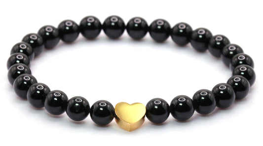 Schwarzer Turmalin Edelstein Armband mit Edelstahlherz