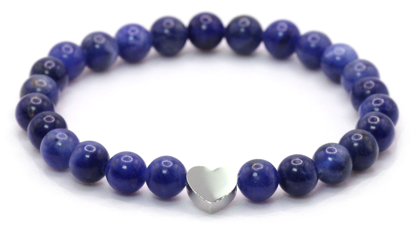 Sodalith Edelstein Armband mit Edelstahlherz