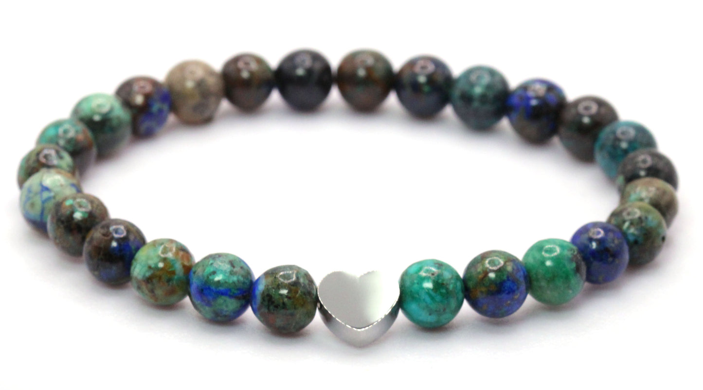 Azurit Edelstein Armband mit Edelstahlherz
