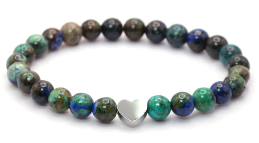 Azurit Edelstein Armband mit Edelstahlherz