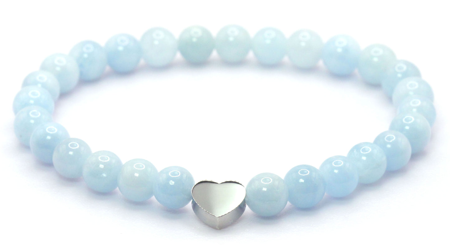 Aquamarin AAA Edelstein Armband mit Edelstahlherz