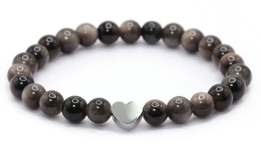 Silberobsidian Edelstein Armband mit Edelstahlherz