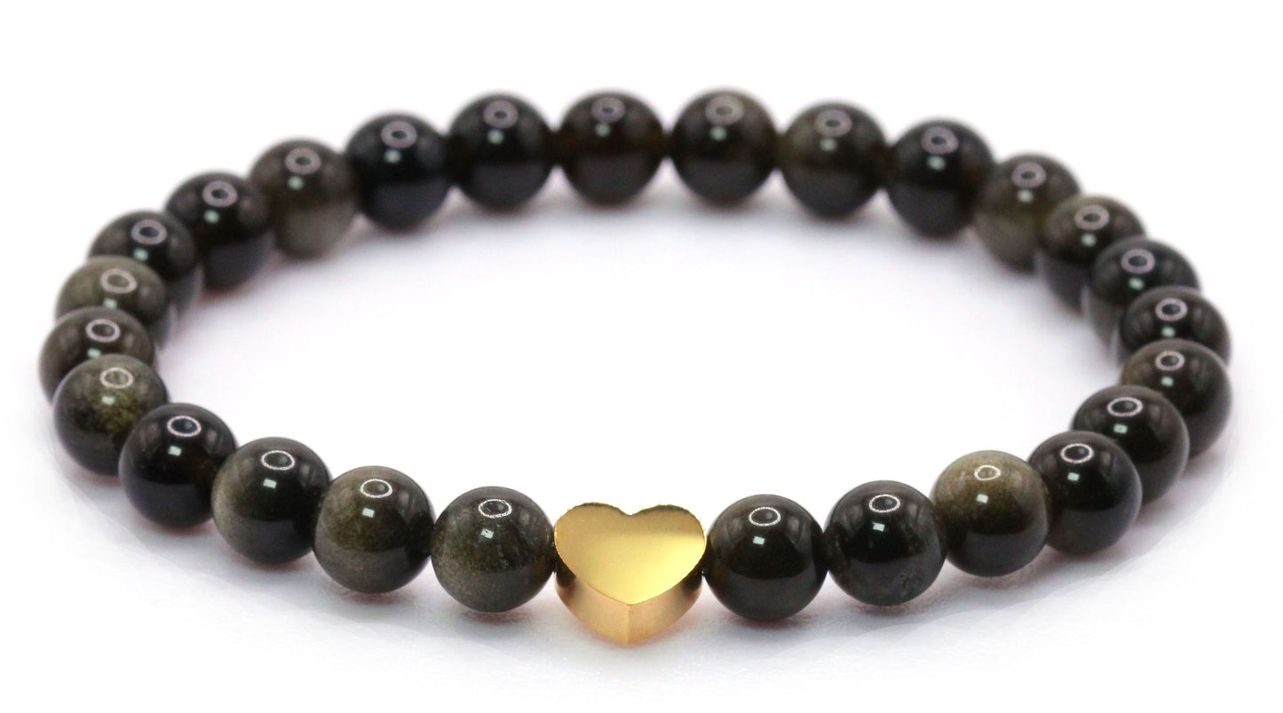 Goldobsidian Edelstein Armband mit Edelstahlherz
