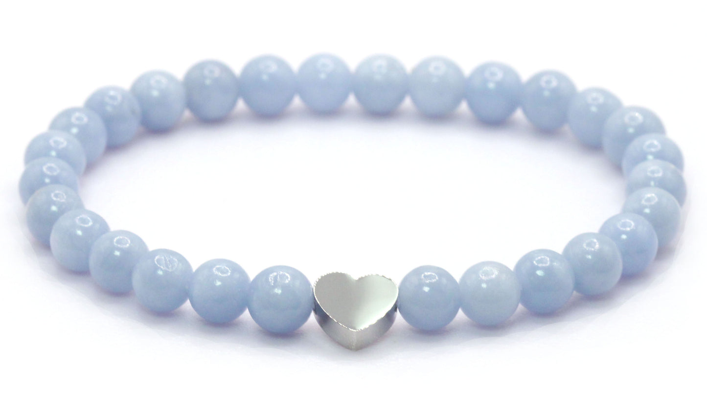 Blauer Angelit Edelstein Armband mit Edelstahlherz