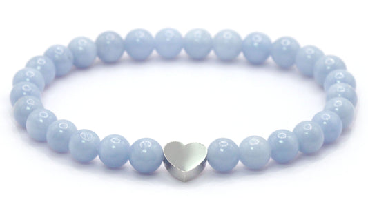 Blauer Angelit Edelstein Armband mit Edelstahlherz