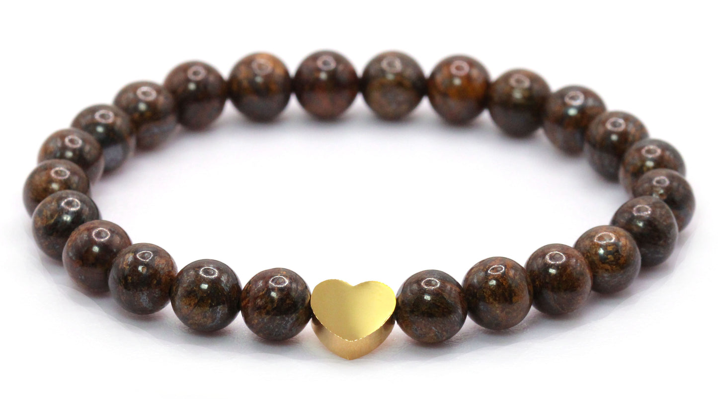 Bronzit Edelstein Armband mit Edelstahlherz