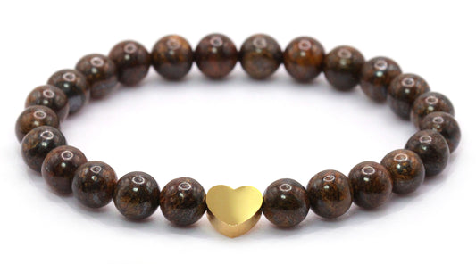 Bronzit Edelstein Armband mit Edelstahlherz