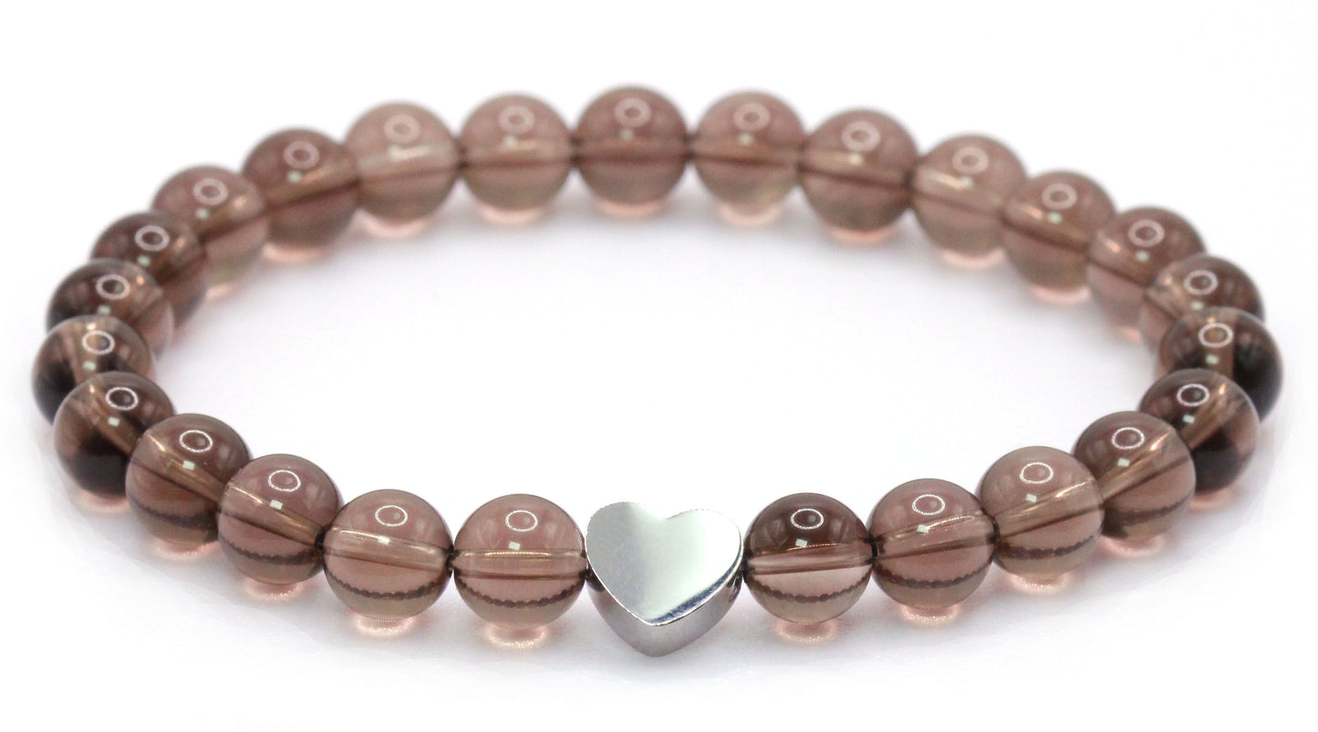 Rauchquarz Edelstein Armband mit Edelstahlherz