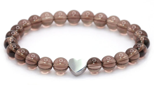 Rauchquarz Edelstein Armband mit Edelstahlherz