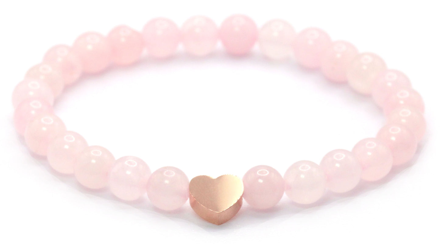 Rosenquarz Edelstein Armband mit Edelstahlherz