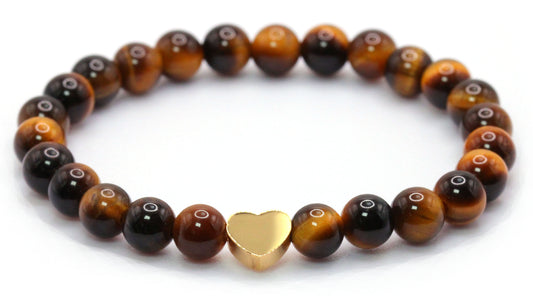 Tigerauge Edelstein Armband mit Edelstahlherz