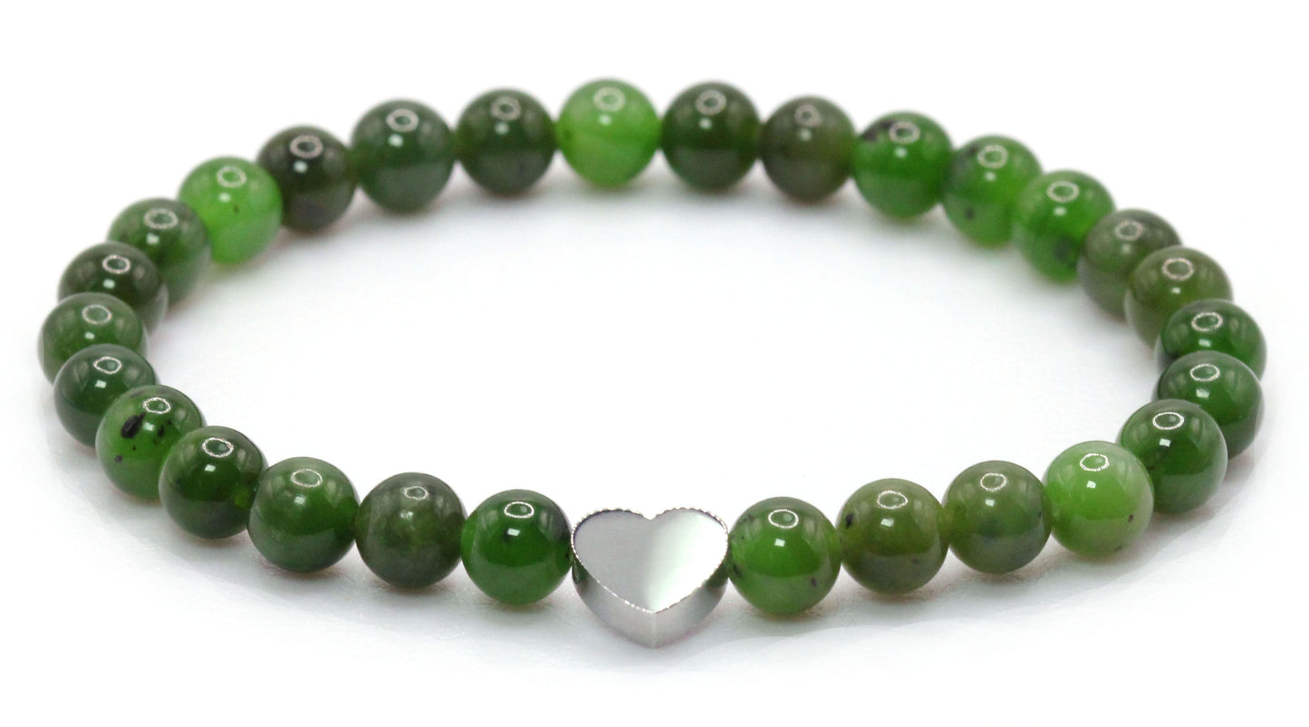 Nephrit Edelstein Armband mit Edelstahlherz