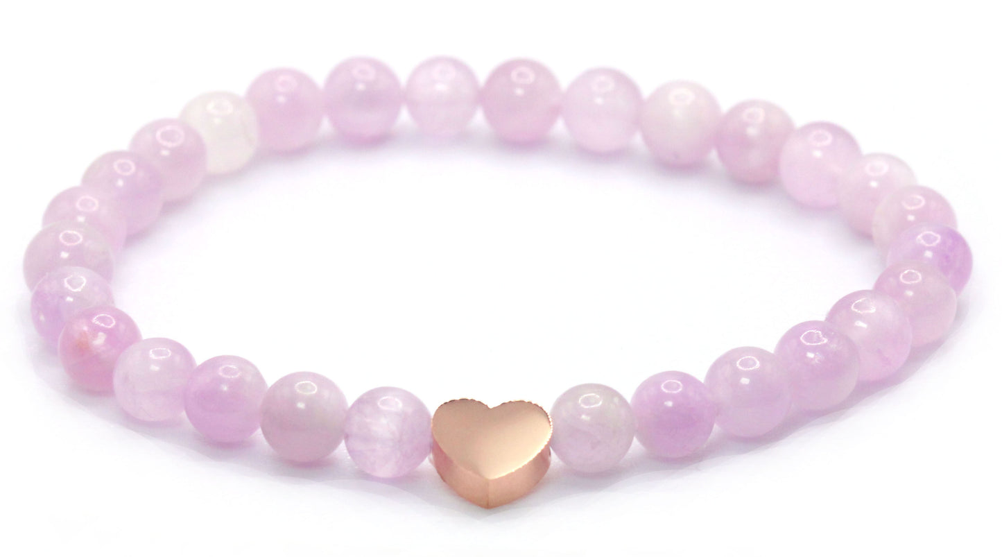 Kunzit Edelstein Armband mit Edelstahlherz