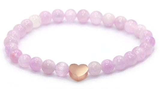 Kunzit Edelstein Armband mit Edelstahlherz