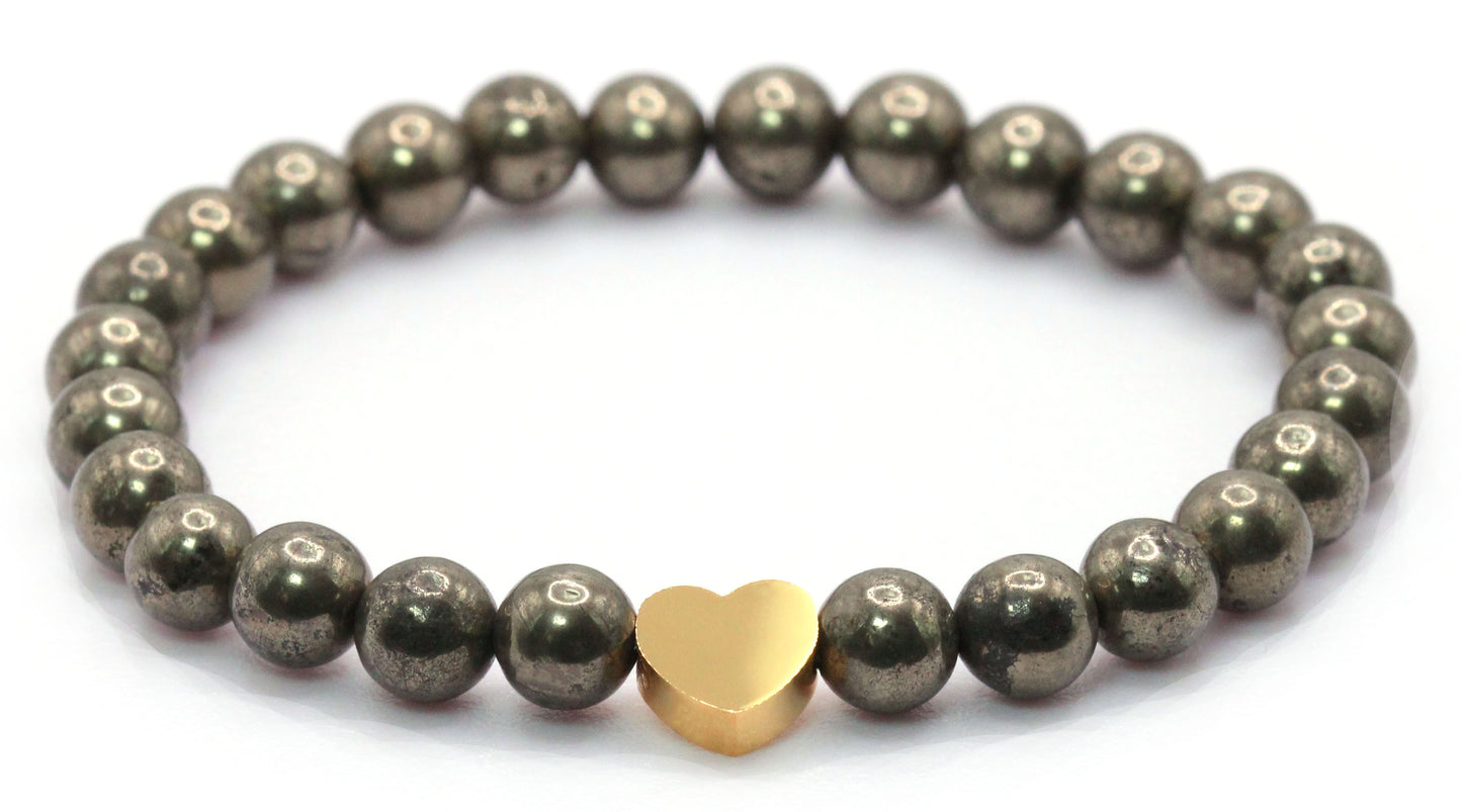 Pyrit Edelstein Armband mit Edelstahlherz