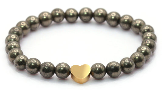 Pyrit Edelstein Armband mit Edelstahlherz