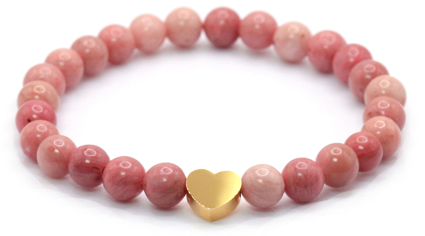 Rhodonit Edelstein Armband mit Edelstahlherz