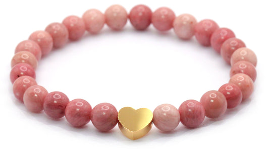 Rhodonit Edelstein Armband mit Edelstahlherz