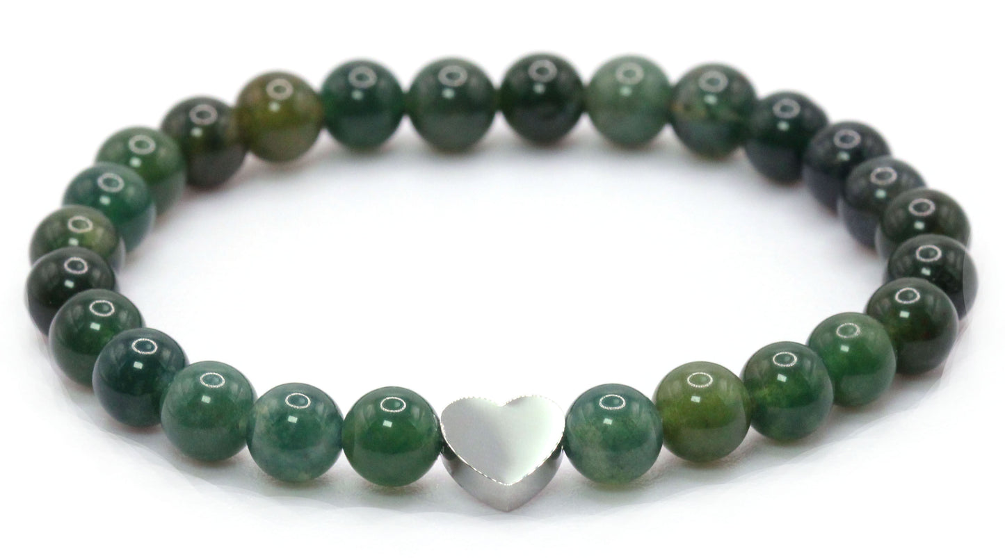 Moosachat Edelstein Armband mit Edelstahlherz