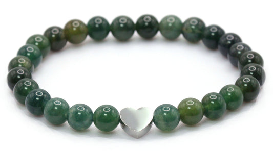 Moosachat Edelstein Armband mit Edelstahlherz