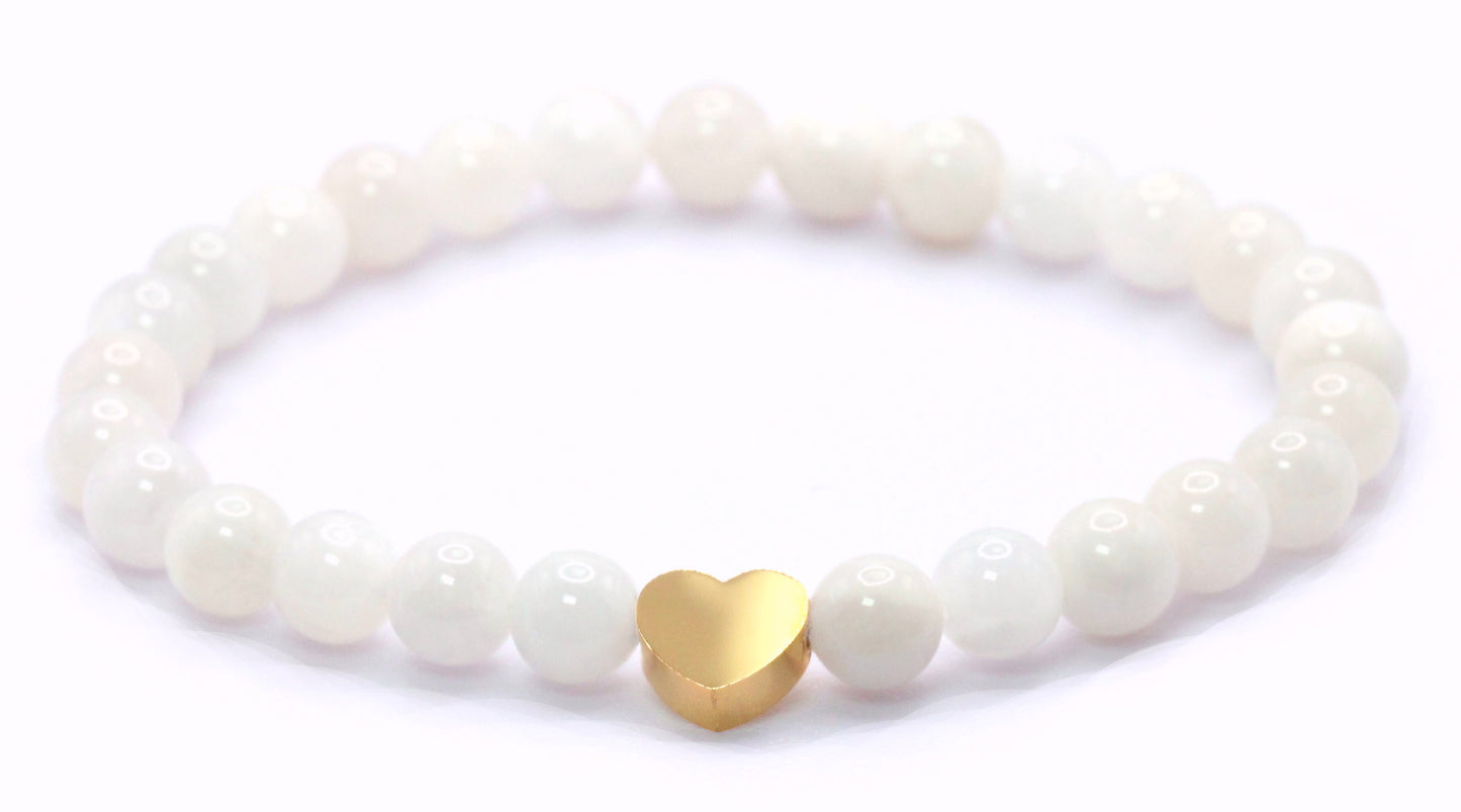 Mondstein Edelstein Armband mit Edelstahlherz