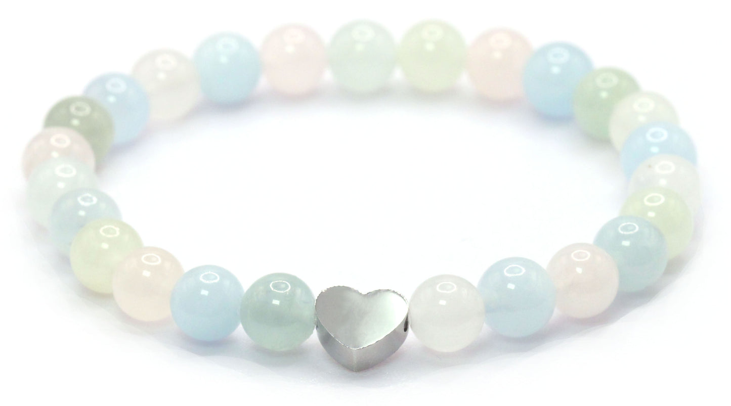 Morganit Edelstein Armband mit Edelstahlherz