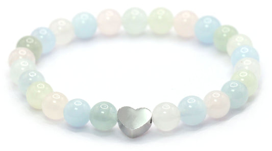 Morganit Edelstein Armband mit Edelstahlherz
